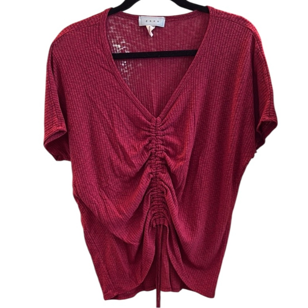 🌻 Gaze Ruched Ribbed Pull Front Short Sleeve Top